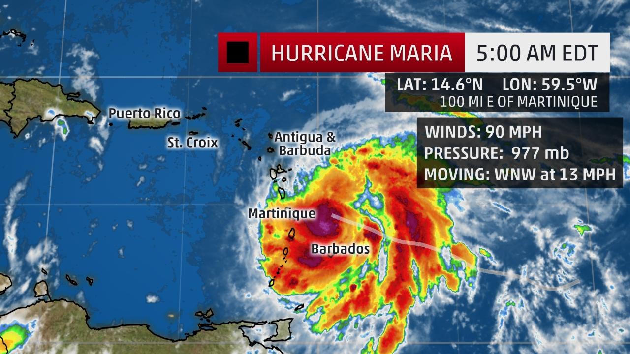 Powerful Hurricane Maria Forecast To Pass Within 10 Miles Of St. Croix Early Wednesday Morning As A Category 4 Storm