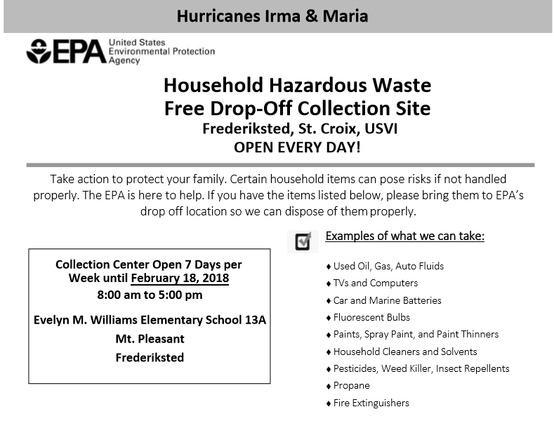 EPA Announces Final Two Household Hazardous Waste Drop Off Events on St. Croix