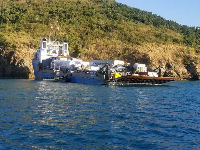 Ferrol Trucking Vessel Runs Aground In East Gregory Channel St. Thomas Today ... Coast Guard Is On Scene