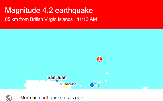 A 4.2 Magnitude Earthquake Hits About 53 Miles North of British Virgin Islands This Morning