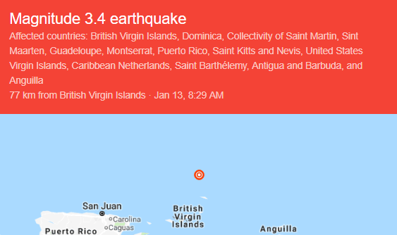 Virgin Islands and 11 Other Caribbean Countries Felt 3.4 Magnitude Earthquake On Sunday Morning