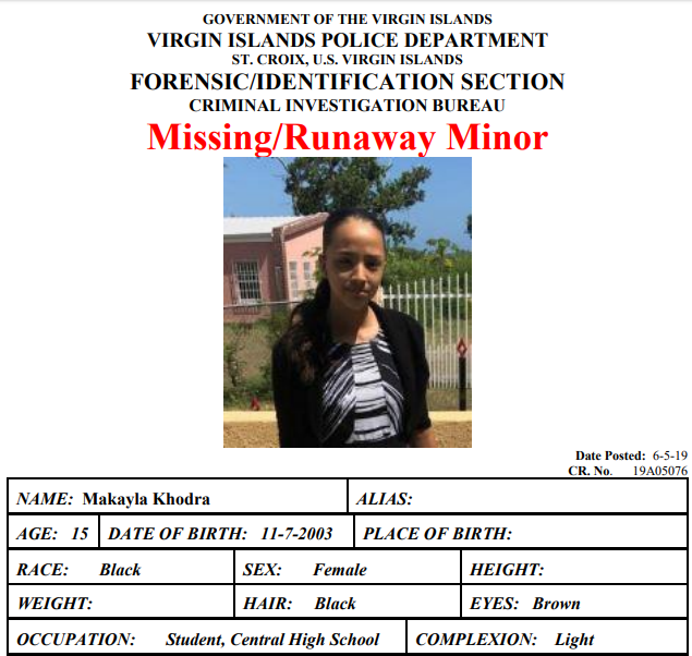 VIPD Needs Your Help To Find Missing Teen Makayla Khodra on St. Croix