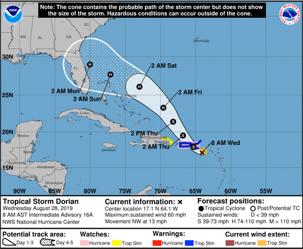 Tropical Storm Dorian Will Build To A Category 2 Hurricane ... But Not In The USVI