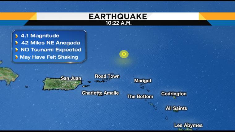 4.1 Magnitude Earthquake Strikes Off British Virgin Islands On Friday Morning