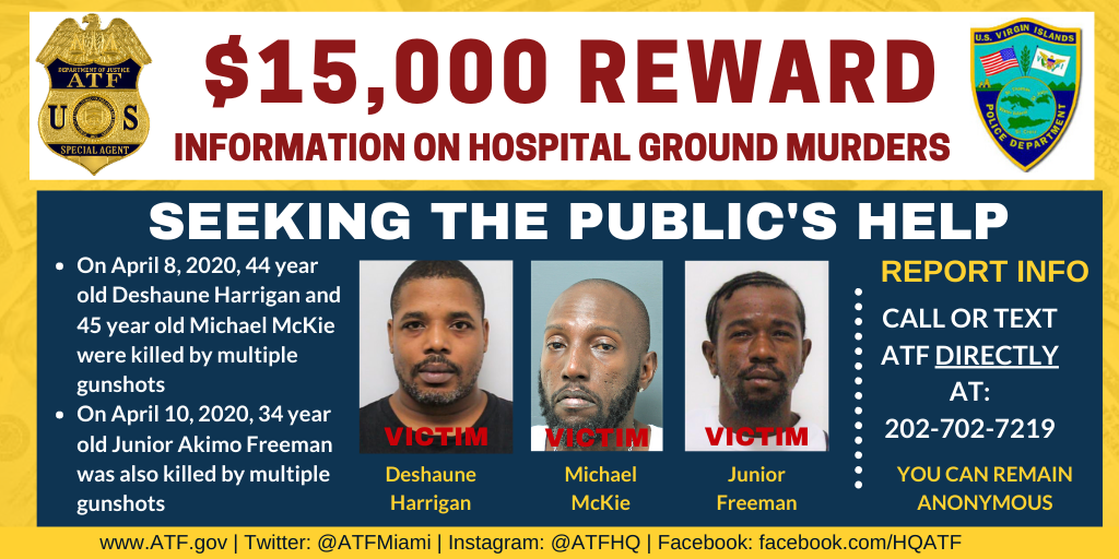 ATF And VIPD Offer Two $15,000 Rewards For Information On 4 Murders