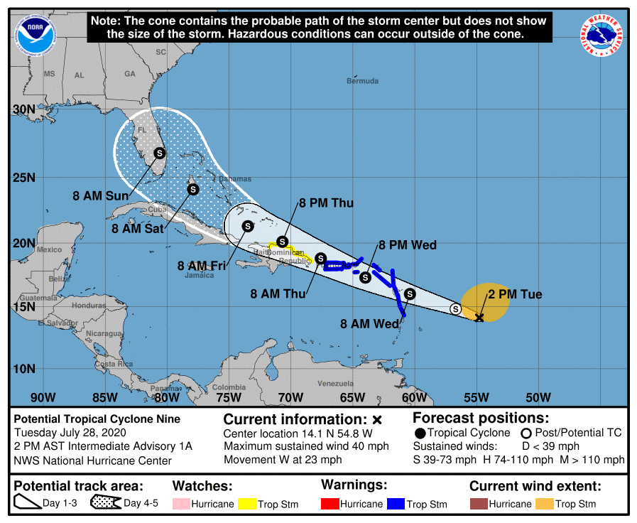 STRAIGHT INTA THE V.I. Tropical Cyclone Nine Expected To Dump 3 Inches Of Rain On St. Croix