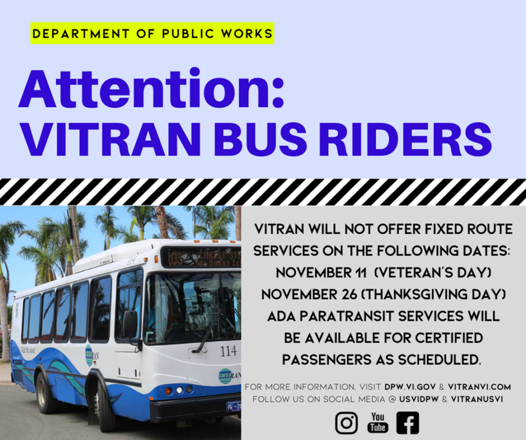 Public Works To Shut Down VITRAN Bus Service Starting At 11:30 a.m. Tomorrow