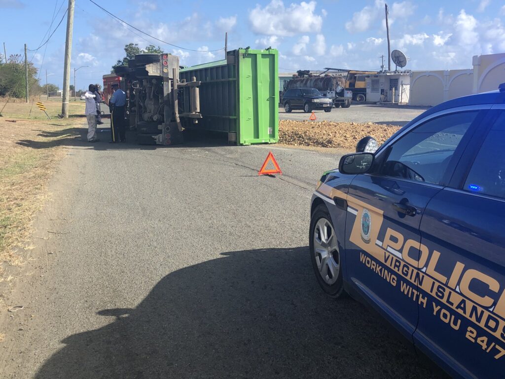 Dump Truck Overturns On East Airport Road Near Melvin Evans Highway: VIPD