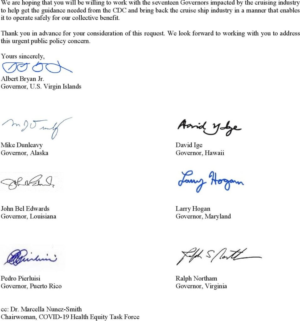 Bryan Asks CDC To Rescind No Sail Order; Bipartisan Group Of Governors Signs On