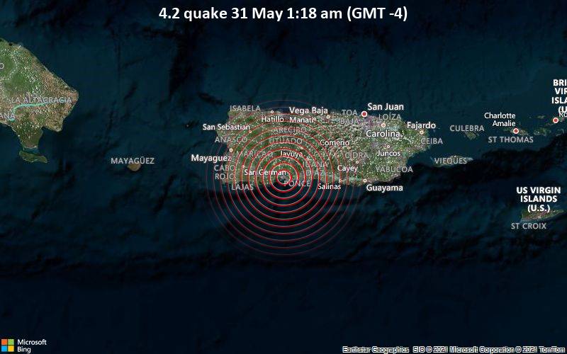 'Moderate' 4.2 Magnitude Earthquake Strikes West of Ponce In Puerto Rico