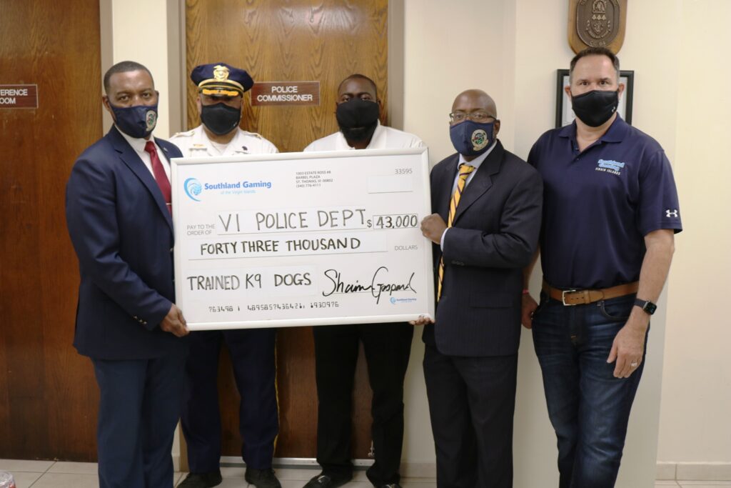 VIPD Gets $43K Check From Southland Gaming To Buy K-9 Officers For St. Thomas