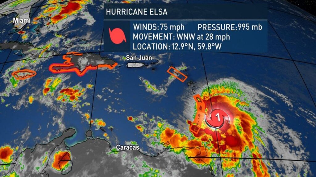 Hurricane Elsa, Packing 75 MPH Winds, Will Skirt U.S. Virgin Islands To The South