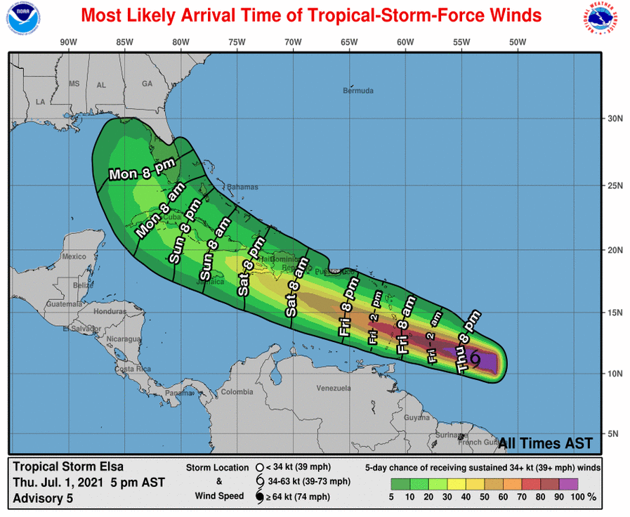 Hurricane Elsa, Packing 75 MPH Winds, Will Skirt U.S. Virgin Islands To The South