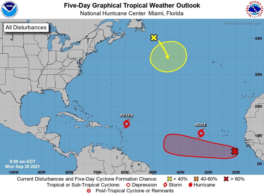 NHC Tracking Tropical Storms Peter And Rose In The Tropical Atlantic