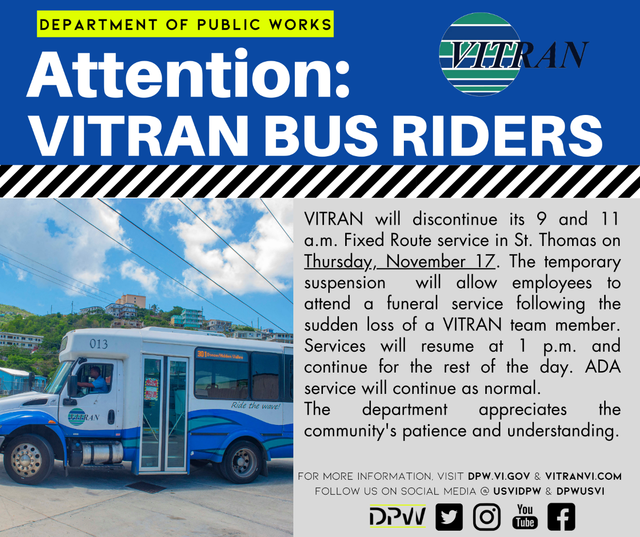 VITRAN To Shut Down Bus Service Temporarily In St. Thomas On Thursday