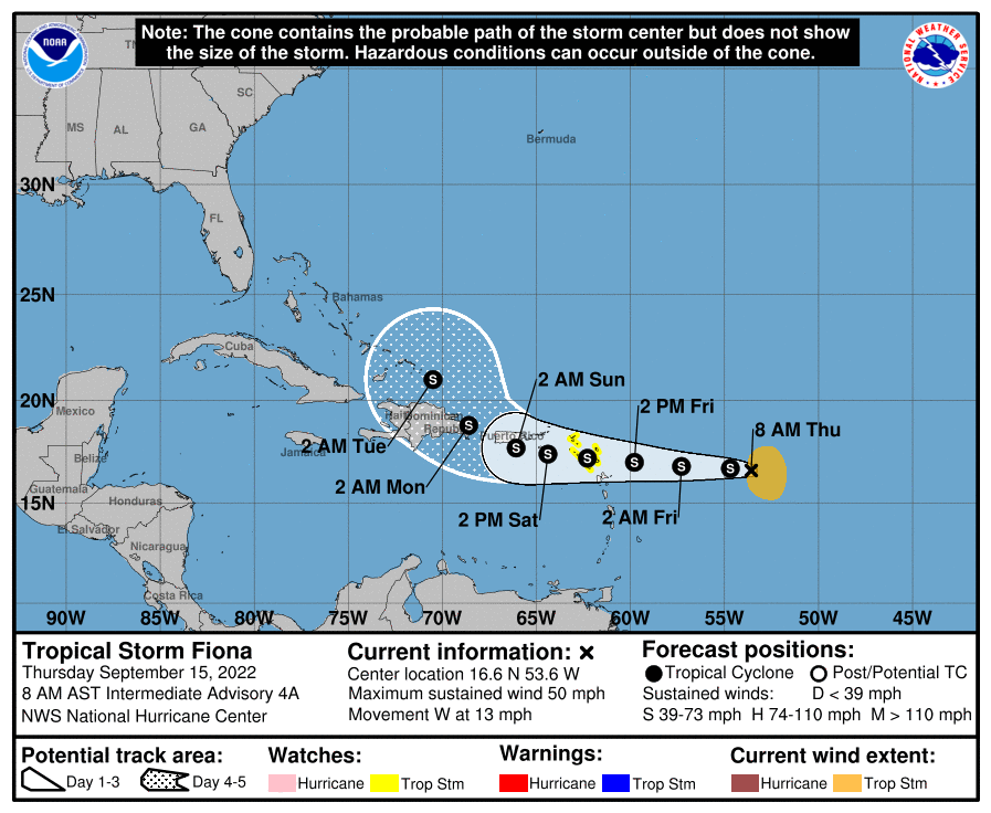 Port Condition For USVI and PR at X-Ray With Tropical Storm Fiona's Approach