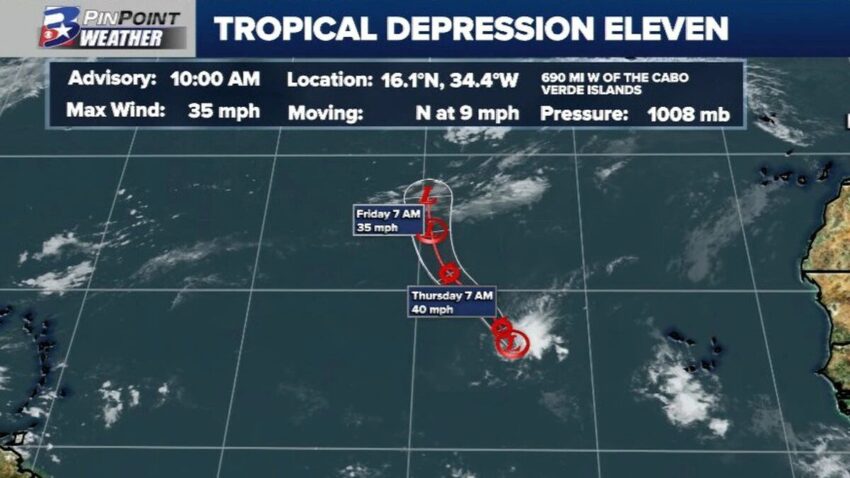 'Heavy Rains' Forecast For This Weekend; Tropical Depression Eleven Forms In Atlantic