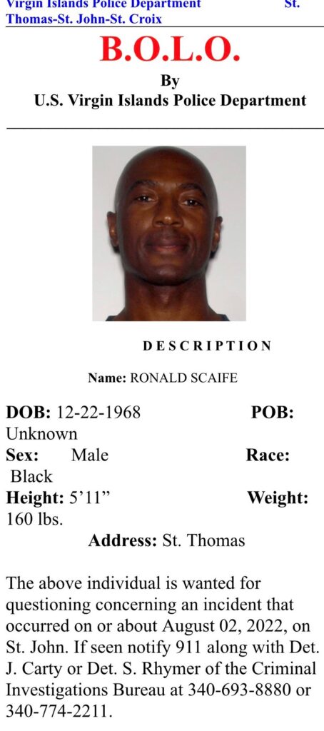 Police Warn BOLO For Ronald Scaife On St. Thomas