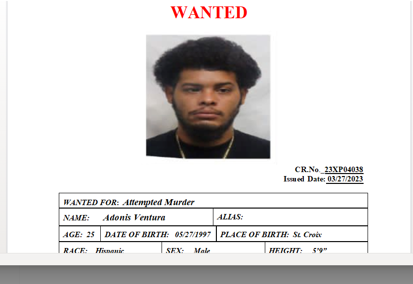 Help Police Find Adonis Ventura Wanted For Attempted Murder On St. Croix