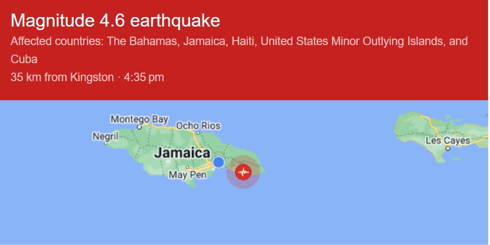 Minor 5.2 Magnitude Earthquake Jolts Jamaica On Saturday Afternoon