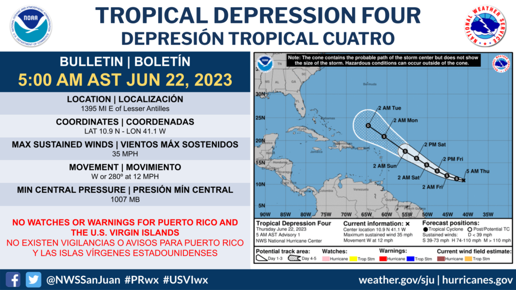 Tropical Depression Four Forms On The Heels of Tropical Storm Bret In The Atlantic
