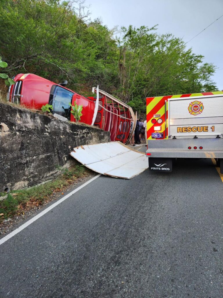 Safari Van Carrying 12 Tourists Overturns On Maude Proudfoot Drive In St. Thomas