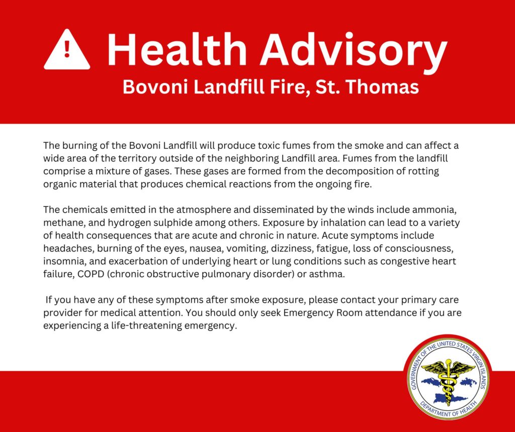 VIFEMS Warns of 'Hazardous Smoke' From Bovoni Landfill Fire in St. Thomas
