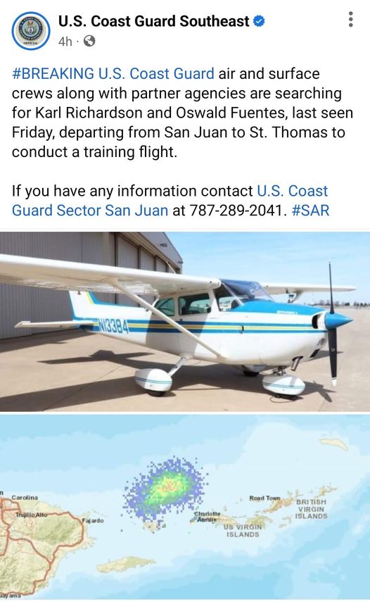 Coast Guard Searches For Two Men On Missing Airplane Headed To St. Thomas