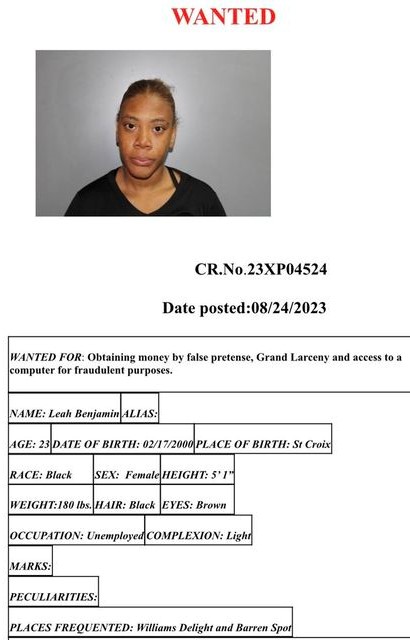 Help Police Find St. Croix Woman Leah Benjamin Wanted For Economic Fraud
