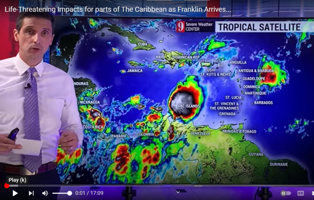 Slow Moving Tropical Storm Franklin Carrying Water With It, About To Drop It On PR & DR