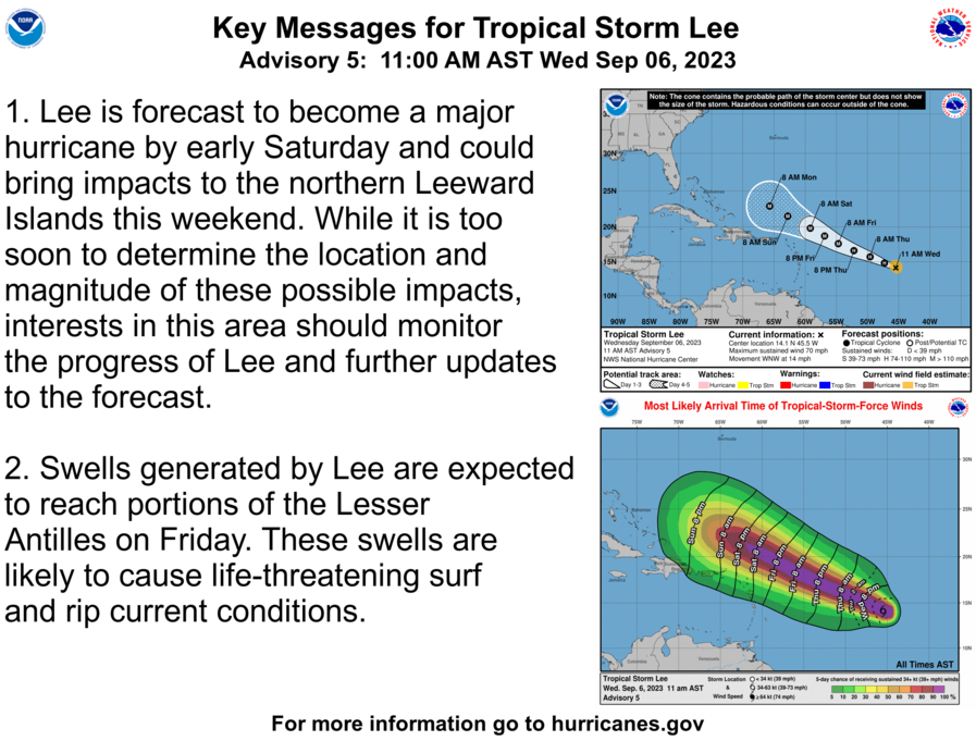 Tropical Storm Lee forecast to strengthen into hurricane as it churns in Atlantic towards Caribbean