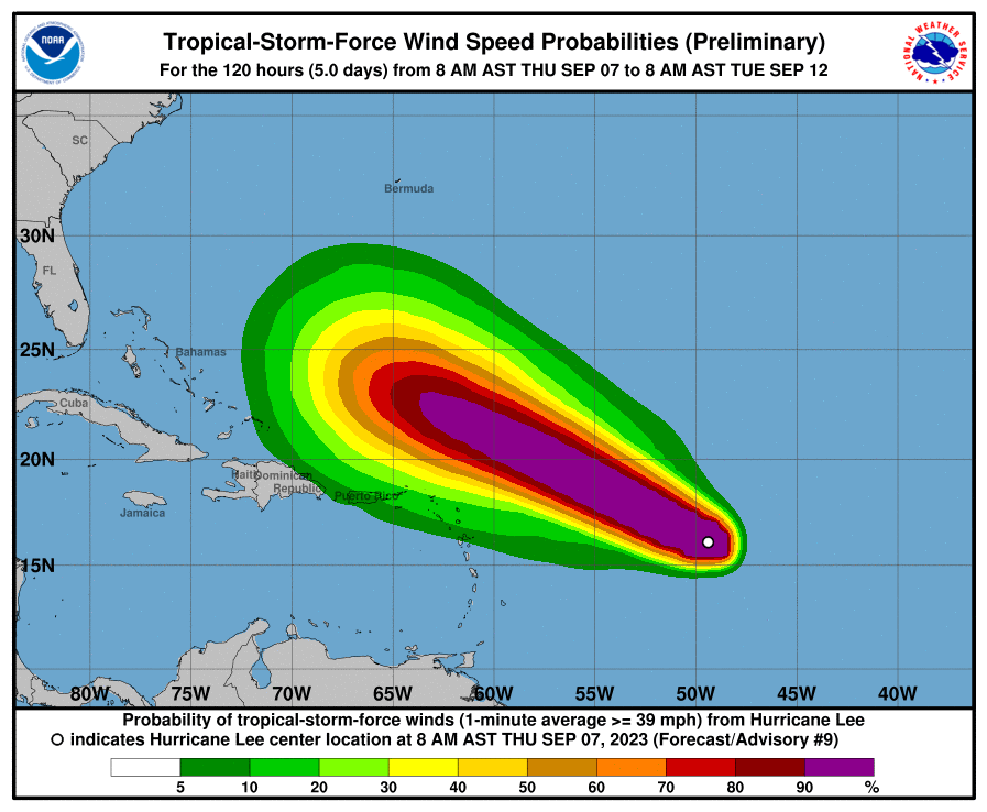 NHC Updates U.S. Virgin Islands and Puerto Rico On Proximity of Hurricane Lee