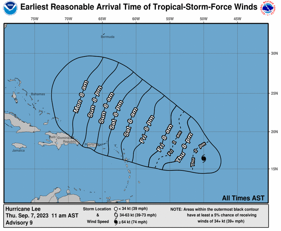 NHC Updates U.S. Virgin Islands and Puerto Rico On Proximity of Hurricane Lee