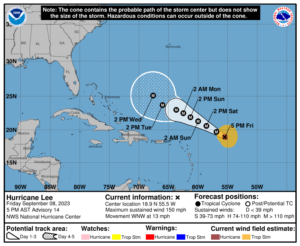 Hurricane Lee To Pass North of the U.S. Virgin Islands and Puerto Rico on Sunday