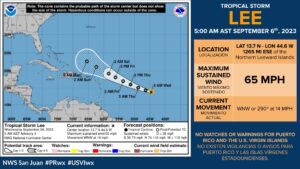 Tropical Storm Lee Projected To Push North of the U.S. Virgin Islands and Puerto Rico