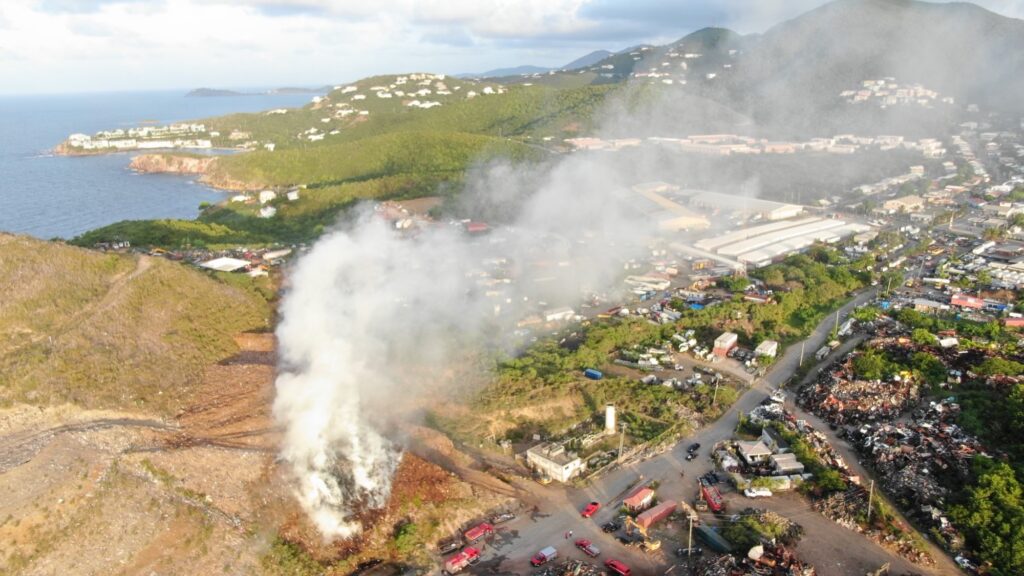 Firefighters Work To Control Blaze At Bovoni Landfill