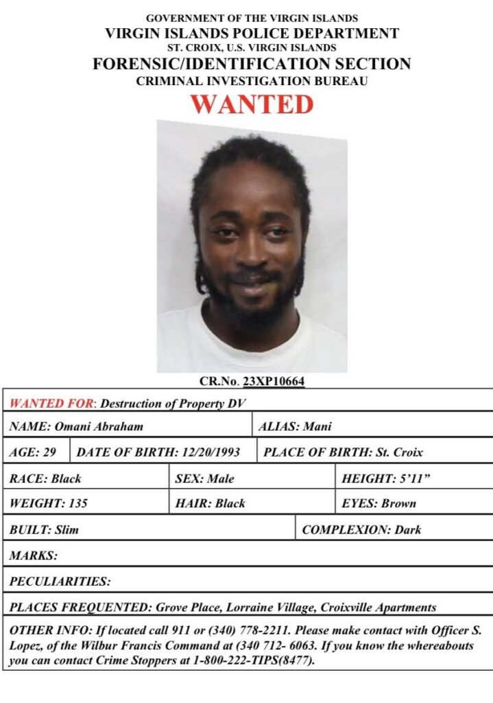 Help Police Find Suspect Omani Abraham Wanted For Domestic Violence on St. Croix