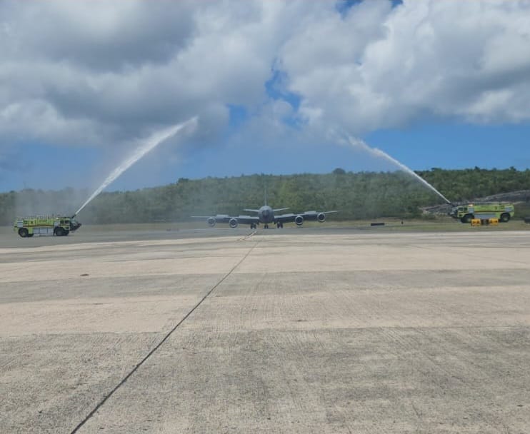 VIPA Firefighters Give Rare Water Salute To Returning Aviator On St. Croix