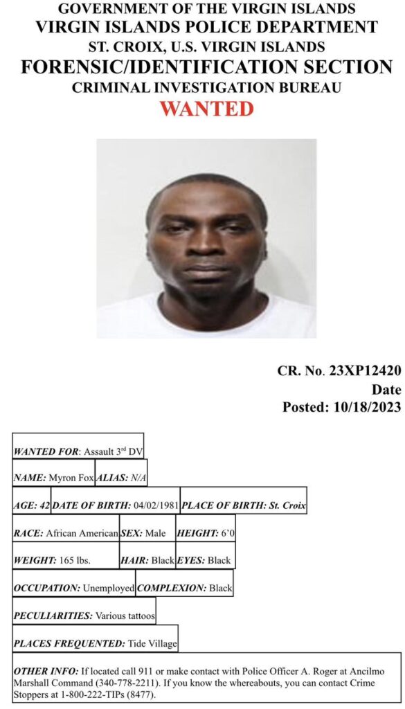 Help Police Find Myron Fox Wanted For Domestic Violence On St. Croix