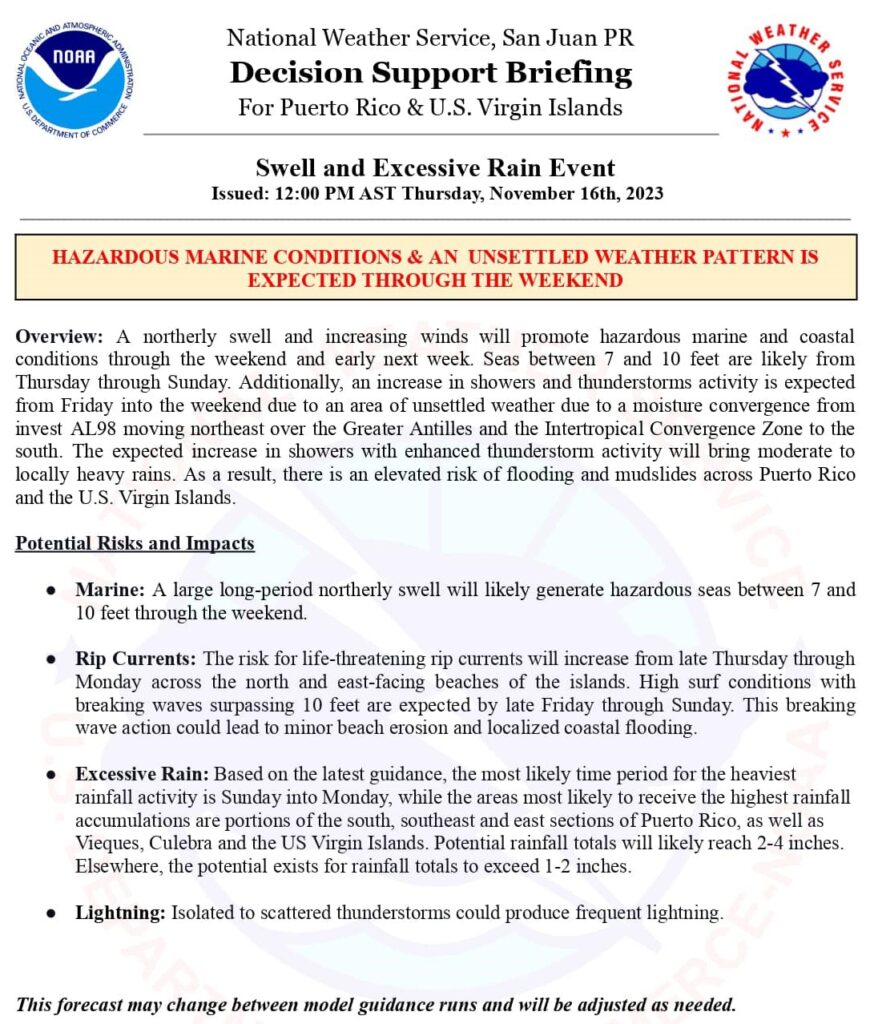 NWS Warns of 'Tidal Event' for USVI and Puerto Rico by Week's End