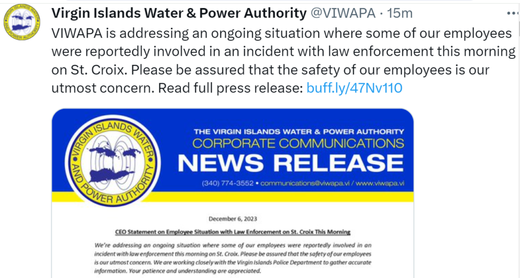 WAPA workers battle cops, utility says