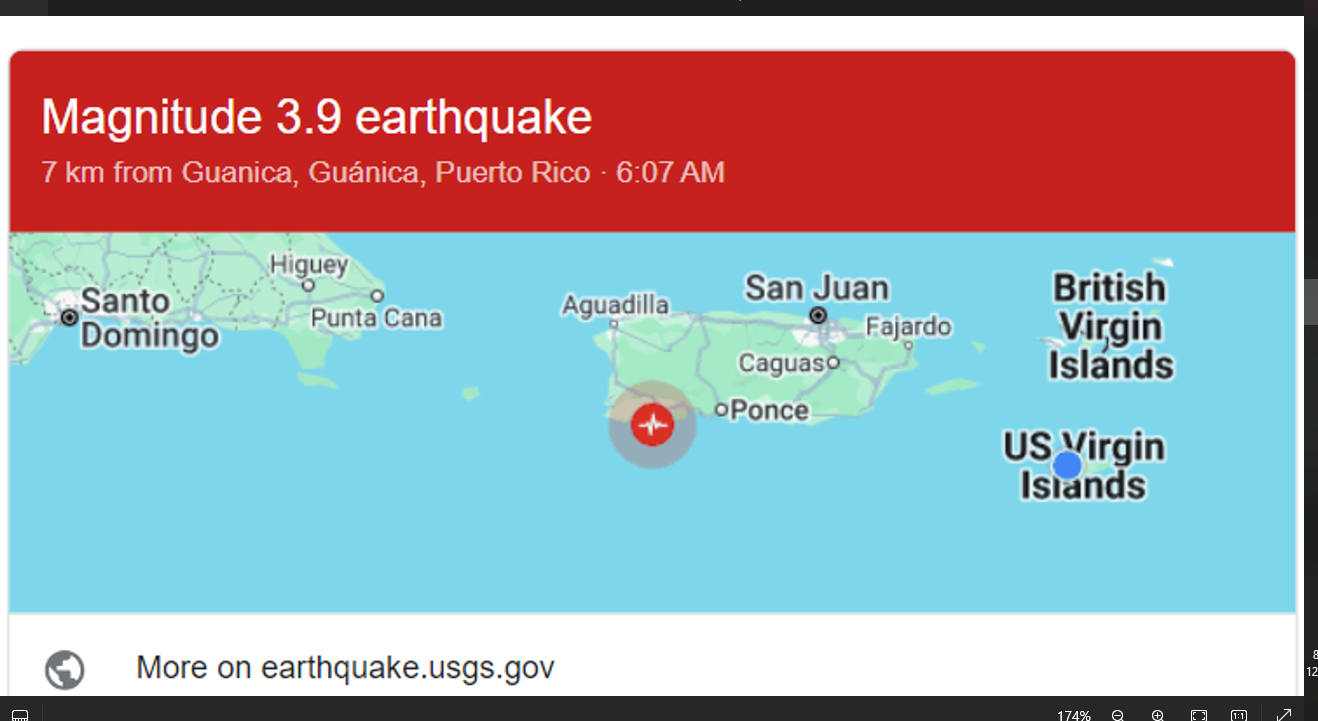 3.9 Magnitude Earthquake strikes Puerto Rico near Guánica