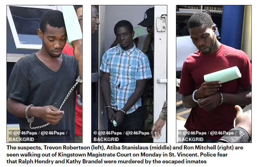 3 Grenadian inmates suspected of killing missing American couple on blood-soaked yacht and tossing their remains overboard are led into court shackled and in chains as family desperately pleads for answers