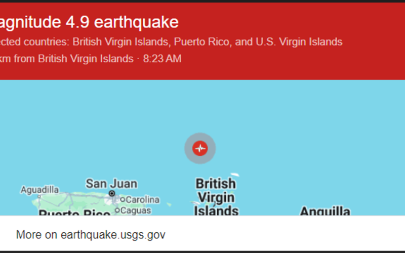 'Strong' 4.9 magnitude earthquake hits near Anegada; no tsunami threat