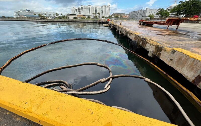 Coast Guard oversees oil clean-up efforts off Pier 9 in San Juan Harbor