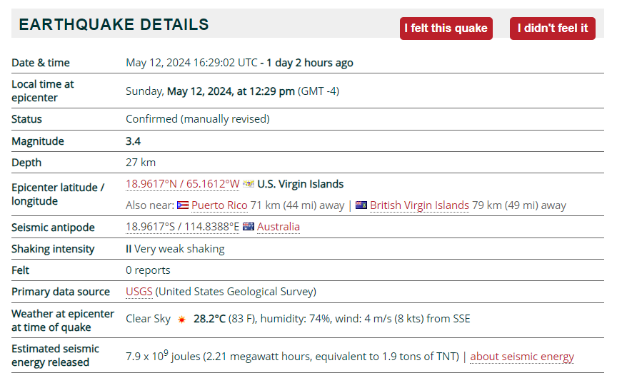 'Light' 3.4 magnitude earthquake hits near St. Thomas on Sunday afternoon
