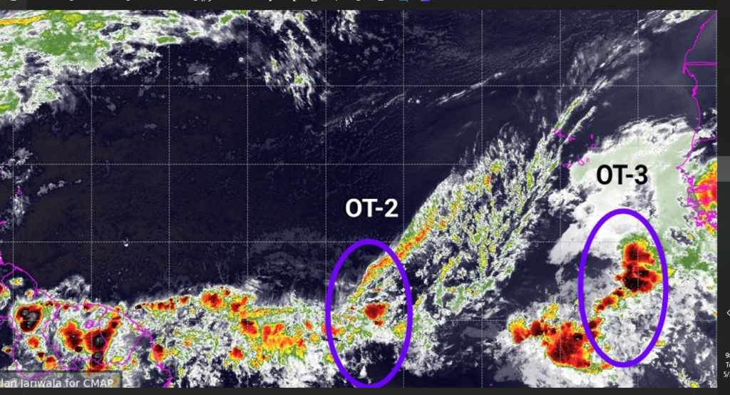 Movements of three tropical waves being monitored