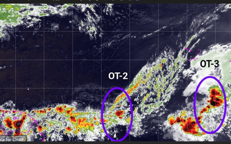 Movements of three tropical waves being monitored