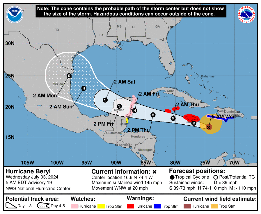 Hurricane Beryl remains Category 4 storm as it heads to Jamaica; seven dead