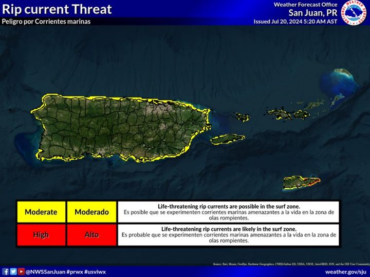 Tropical wave leaving, Saharan dust plume moving in, high rip current risk for St. Croix